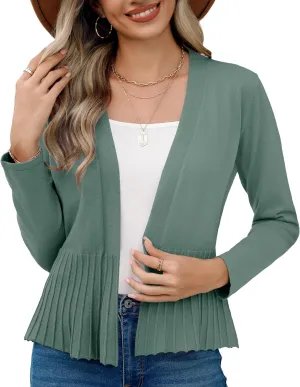 Women's Casual Open Front Lightweight Cropped Cardigans Long Sleeve Sweater Soft Draped Peplum Knit Outwear