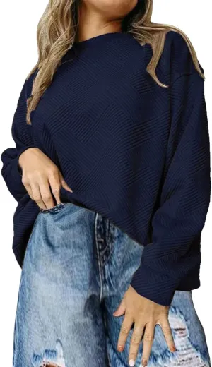 Women's Casual Shirts Textured Crewneck Long Sleeve Oversized Pullover Sweatshirts Fall Loose Fit Workout Tunic Tops
