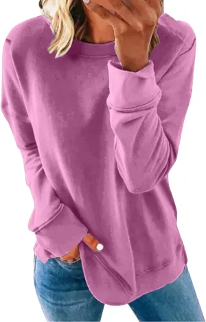 Womens Casual Sweatshirt Crewneck Loose Plain Pullover Tee Fashion Long Sleeve Lightweight Home Cozy Tunics Blouse