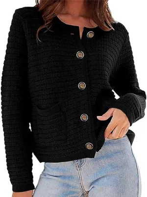 Womens Chunky Knit Cardigan Open Front Button Down Trendy Sweaters Outerwear Long Sleeve Jackets Outerwear