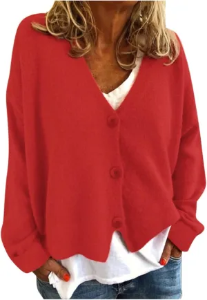 Women's Chunky Knit Open Front Sweater Long Sleeve Casual Solid Color Sweaters Coats V Neck Outerwear Button Loose Cardigan