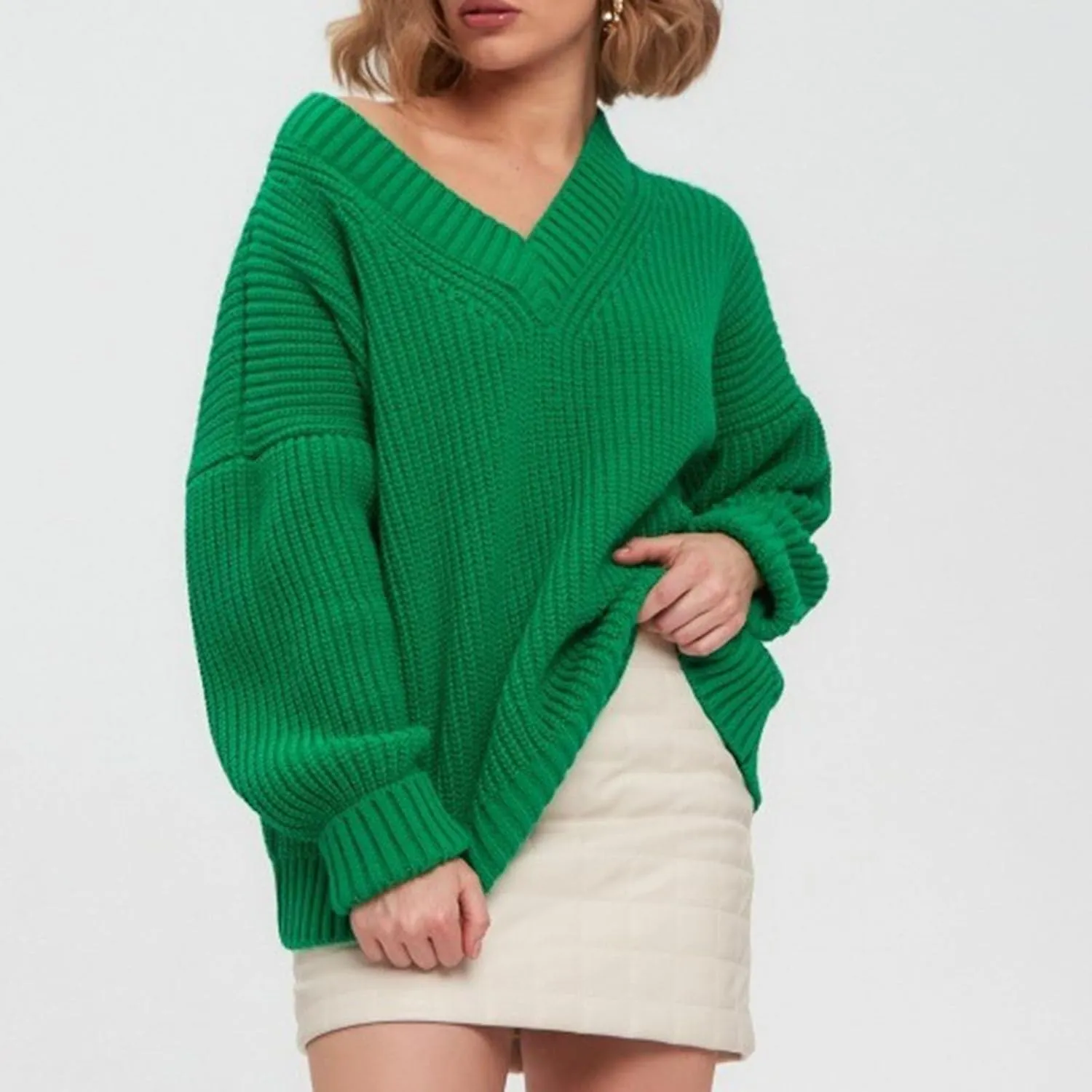 Womens Chunky Sweaters Fall 2024 Fashion V Neck Long Sleeve Knitted Sweaters Pullover Tops Soft Cozy Comfy Knitwear