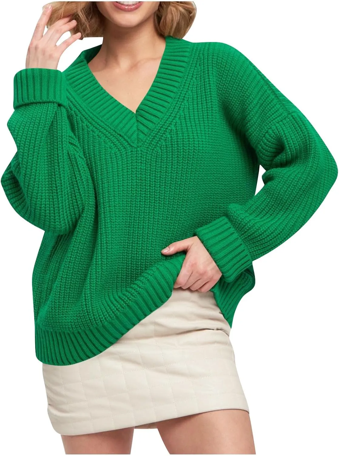 Womens Chunky Sweaters Fall 2024 Fashion V Neck Long Sleeve Knitted Sweaters Pullover Tops Soft Cozy Comfy Knitwear