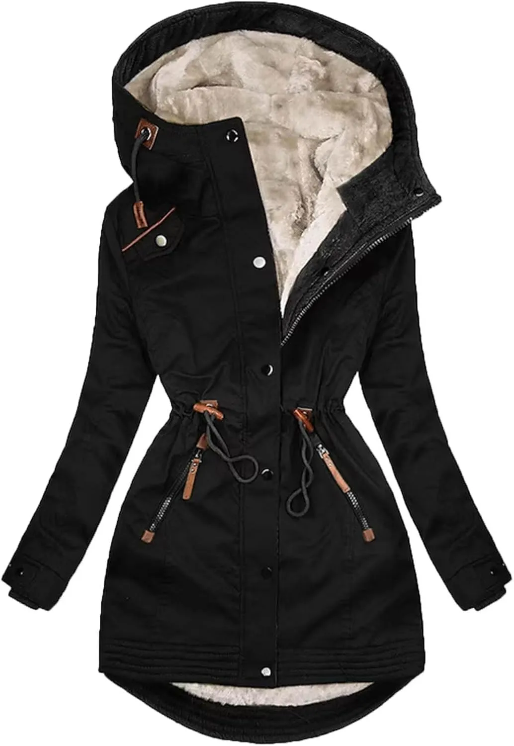 Women's Cotton Jacket Fashion Warm Single Breasted Coat Tops Solid Color Button Zipper Jacket Winter Thickened Coat