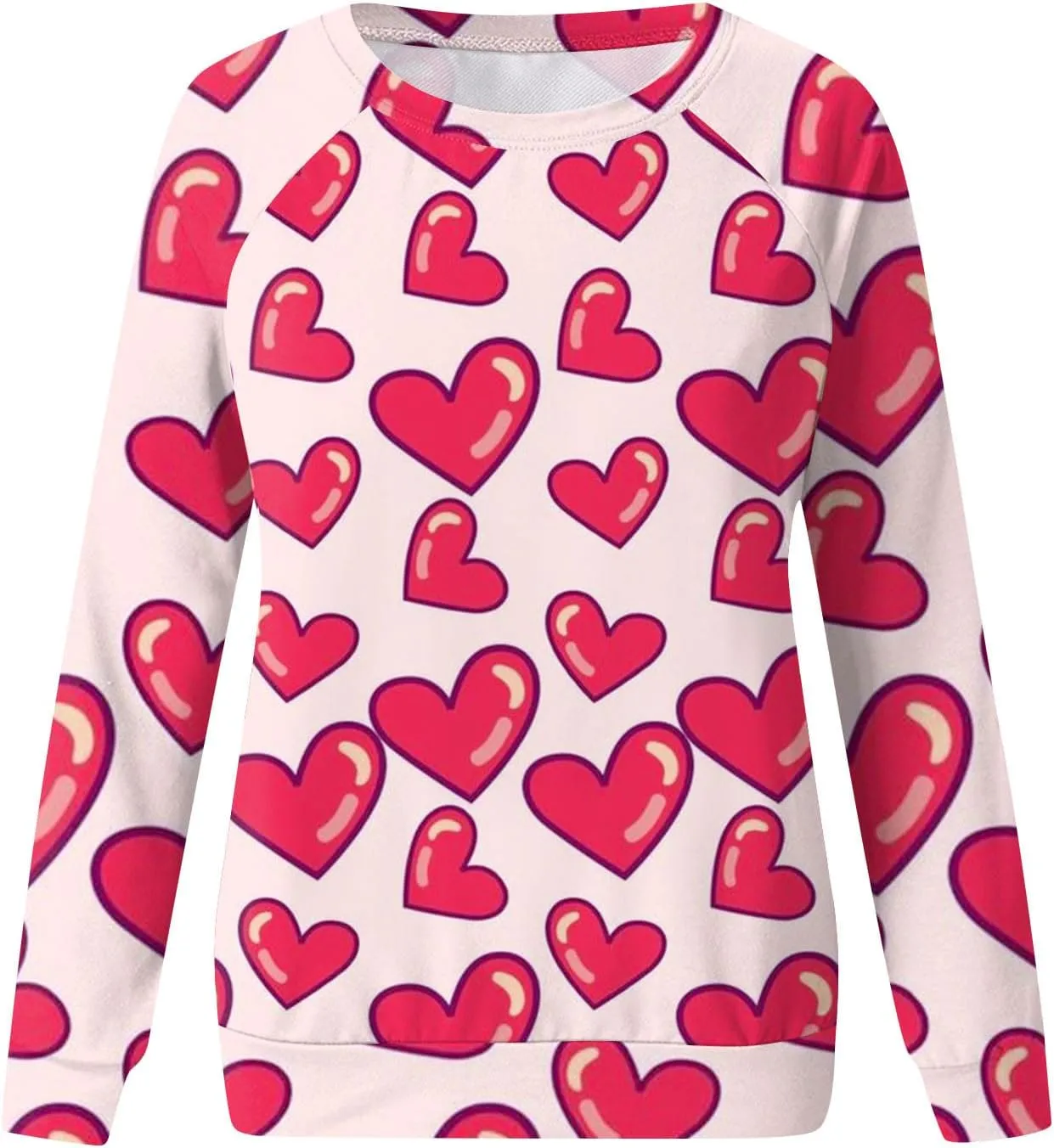Womens Crewneck Oversized Valentines Day Shirts Women Plaid Love Heart Sweatshirts Raglan Blouse Tops Plus Size