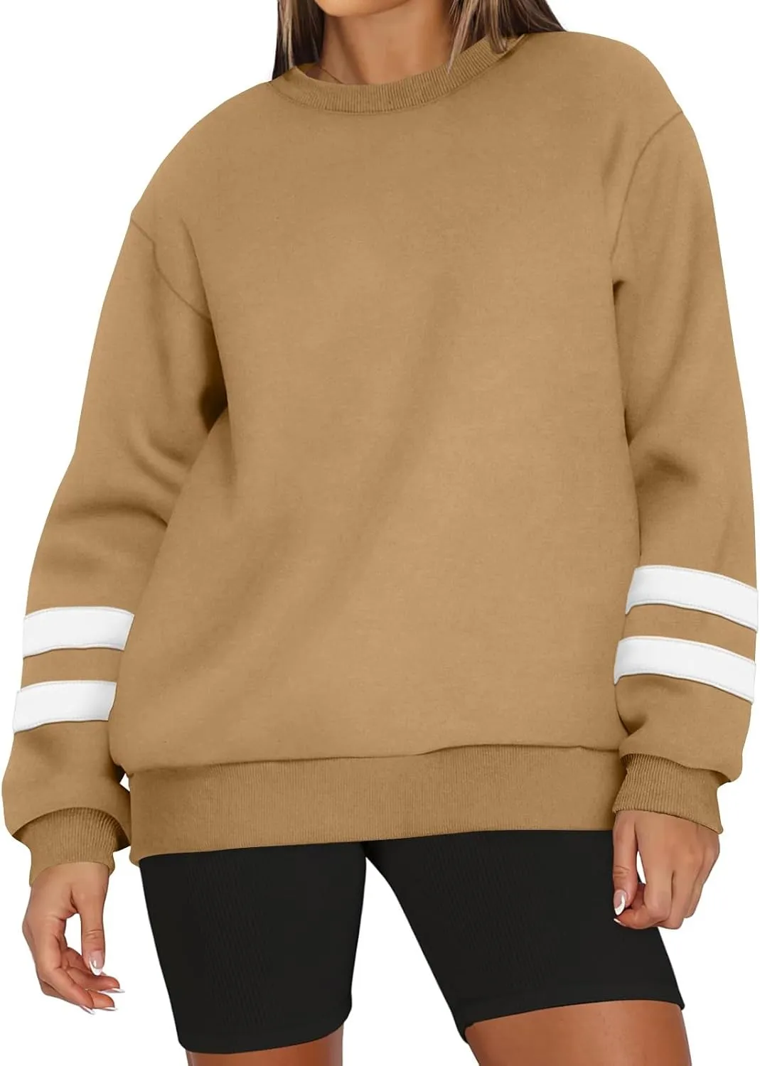 Womens Crewneck Sweatshirt Winter Fleece Plus Size Hoodie Color Block Loose Cute Sweatshirts No Hood Y2k Sweater