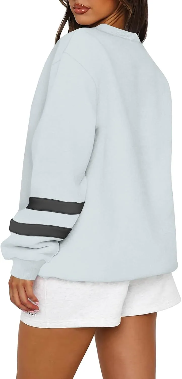 Womens Crewneck Sweatshirt Winter Fleece Plus Size Hoodie Color Block Loose Cute Sweatshirts No Hood Y2k Sweater