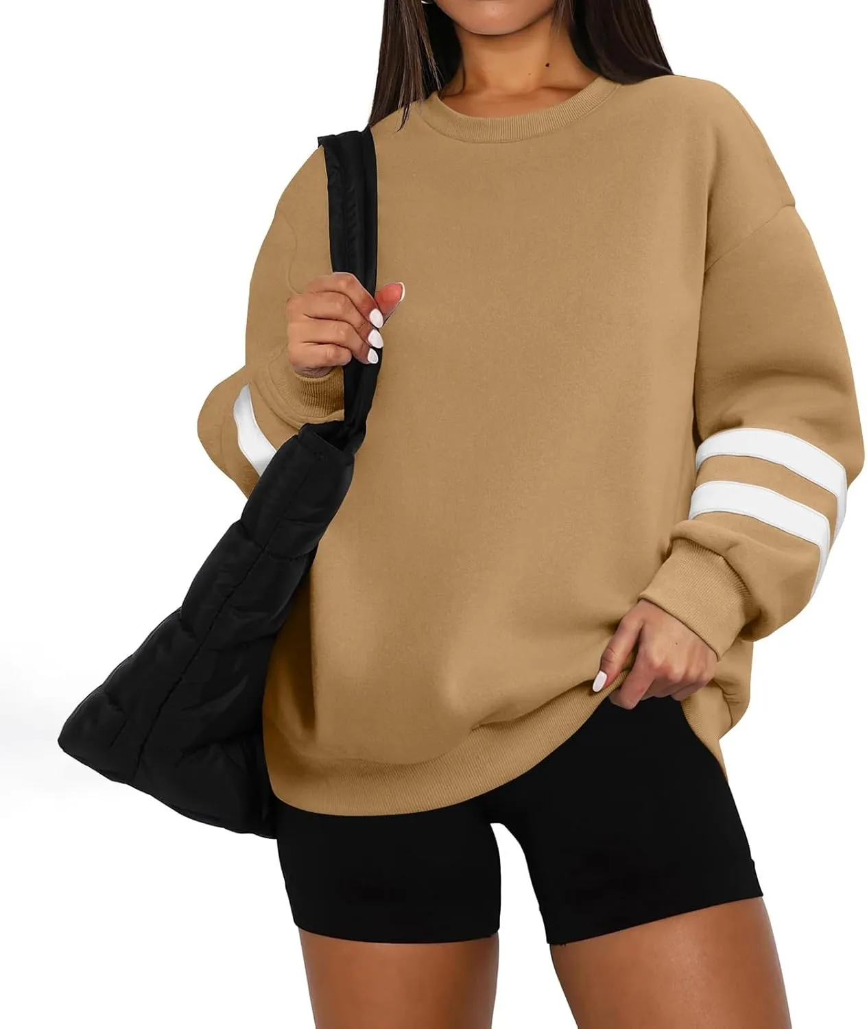 Womens Crewneck Sweatshirt Winter Fleece Plus Size Hoodie Color Block Loose Cute Sweatshirts No Hood Y2k Sweater