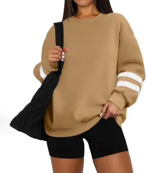 Womens Crewneck Sweatshirt Winter Fleece Plus Size Hoodie Color Block Loose Cute Sweatshirts No Hood Y2k Sweater