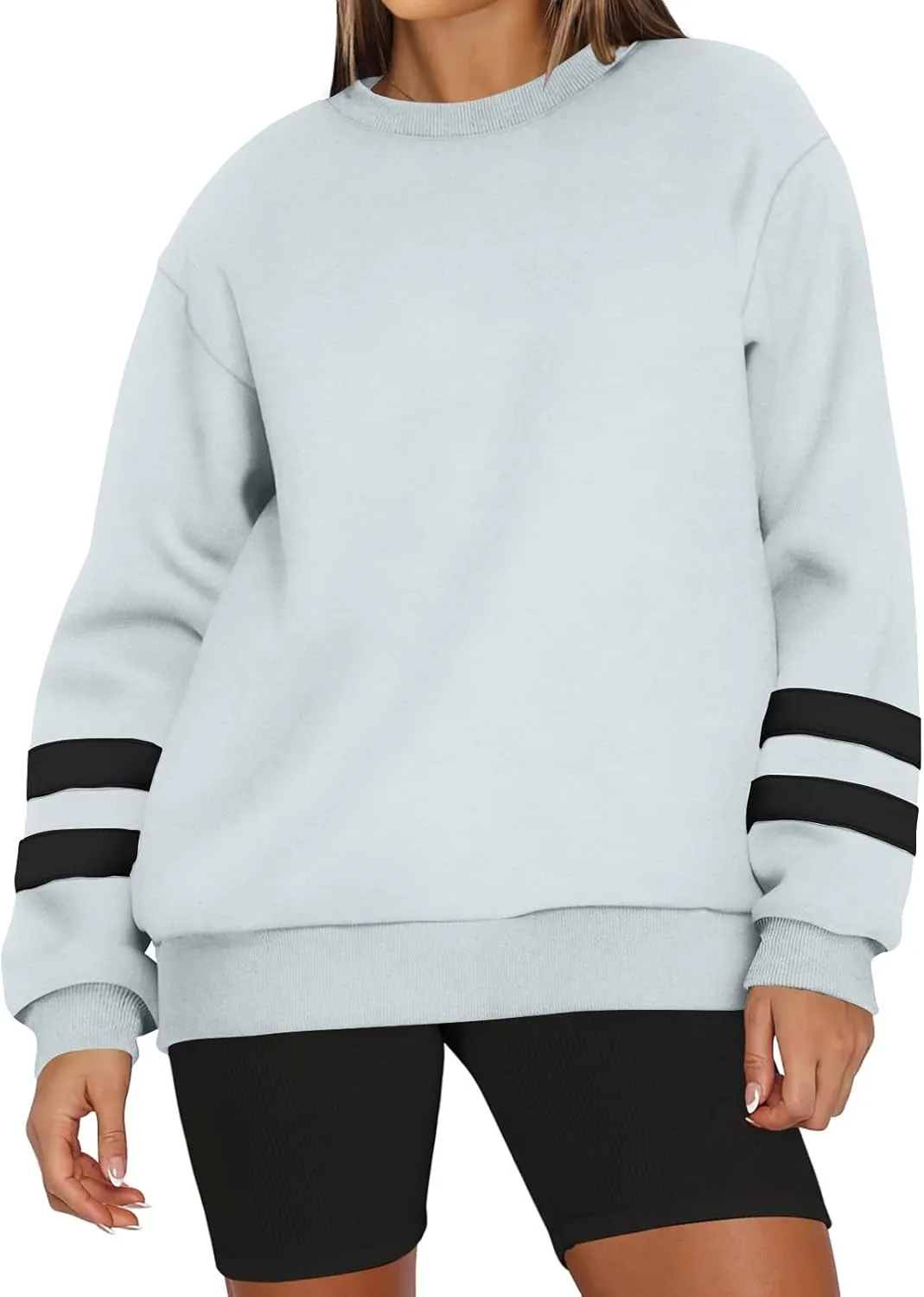 Womens Crewneck Sweatshirt Winter Fleece Plus Size Hoodie Color Block Loose Cute Sweatshirts No Hood Y2k Sweater