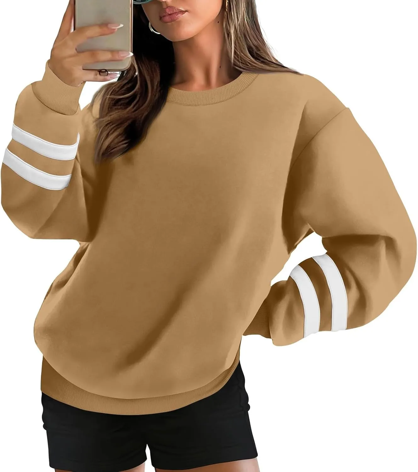 Womens Crewneck Sweatshirt Winter Fleece Plus Size Hoodie Color Block Loose Cute Sweatshirts No Hood Y2k Sweater