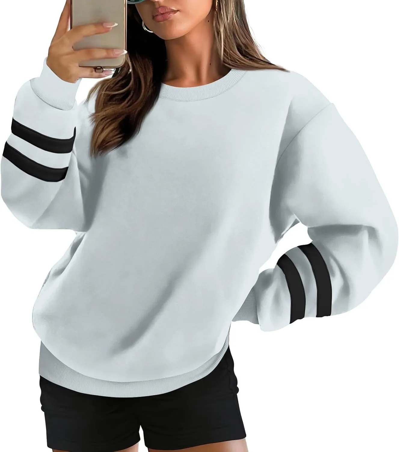 Womens Crewneck Sweatshirt Winter Fleece Plus Size Hoodie Color Block Loose Cute Sweatshirts No Hood Y2k Sweater