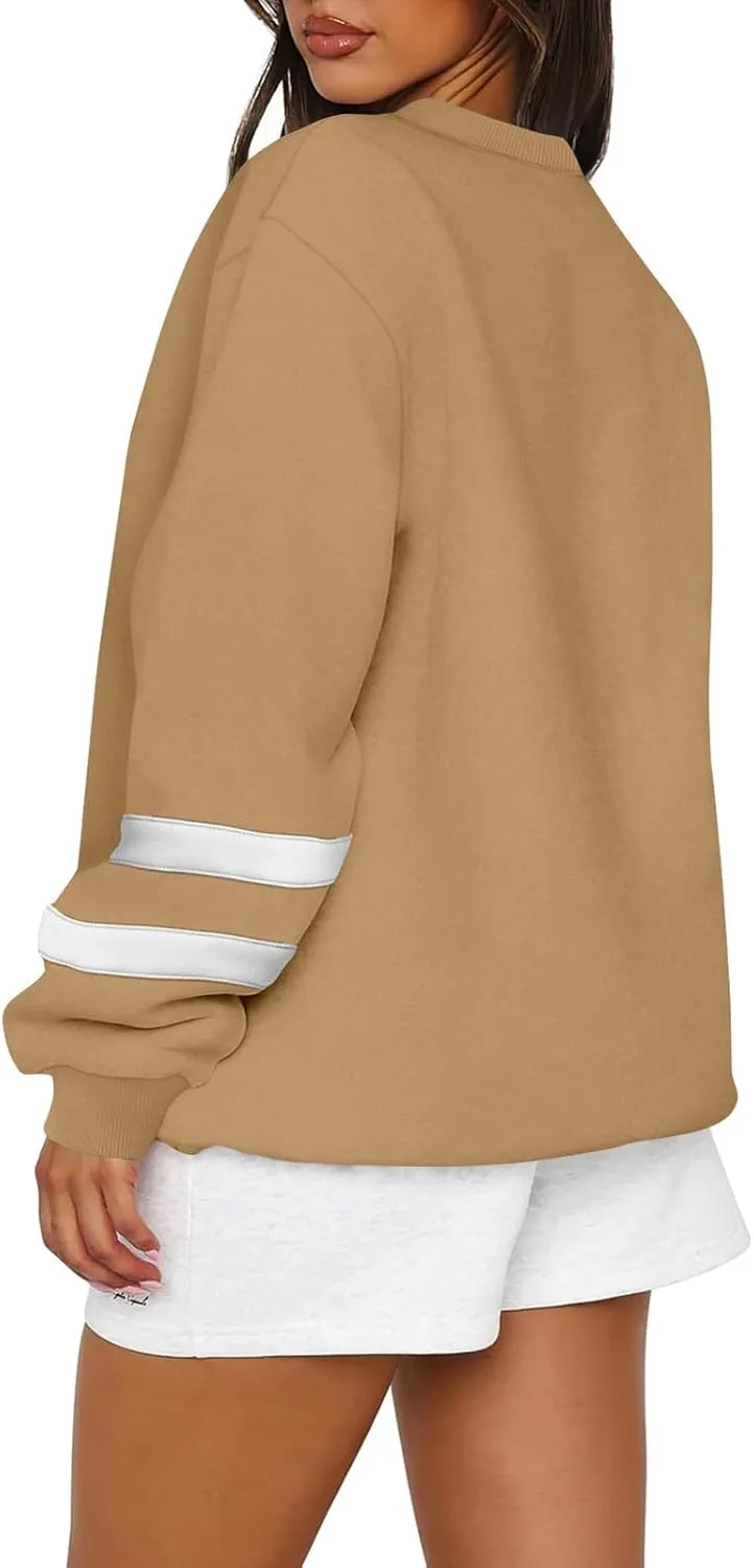 Womens Crewneck Sweatshirt Winter Fleece Plus Size Hoodie Color Block Loose Cute Sweatshirts No Hood Y2k Sweater