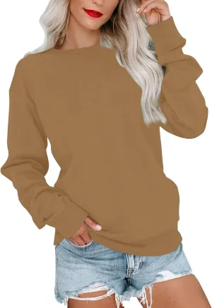 Womens Crewneck Sweatshirts No Hood Fall Long Sleeve Outfits Fashion Solid Oversized Sweatshirt Winter Pullover 2024