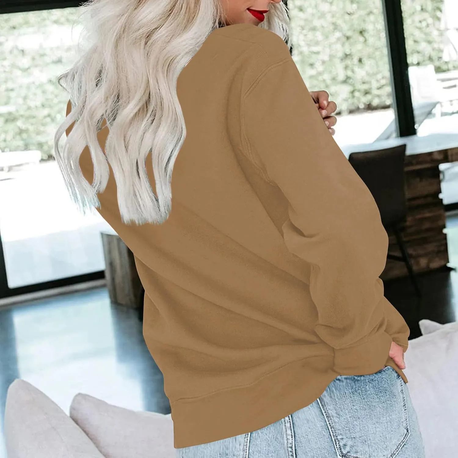 Womens Crewneck Sweatshirts No Hood Fall Long Sleeve Outfits Fashion Solid Oversized Sweatshirt Winter Pullover 2024
