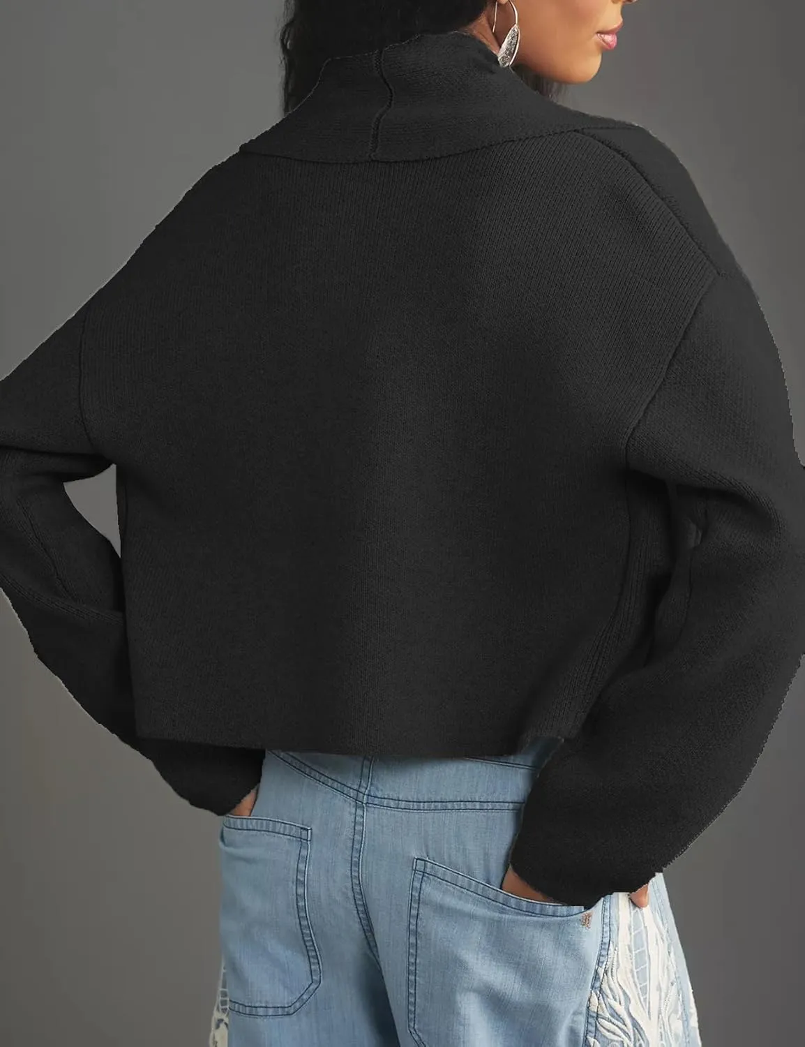 Womens Cropped Cardigan Sweaters Chunky Knit Shawl Collar Sweater Jacket Trendy Fall Winter Cardigans
