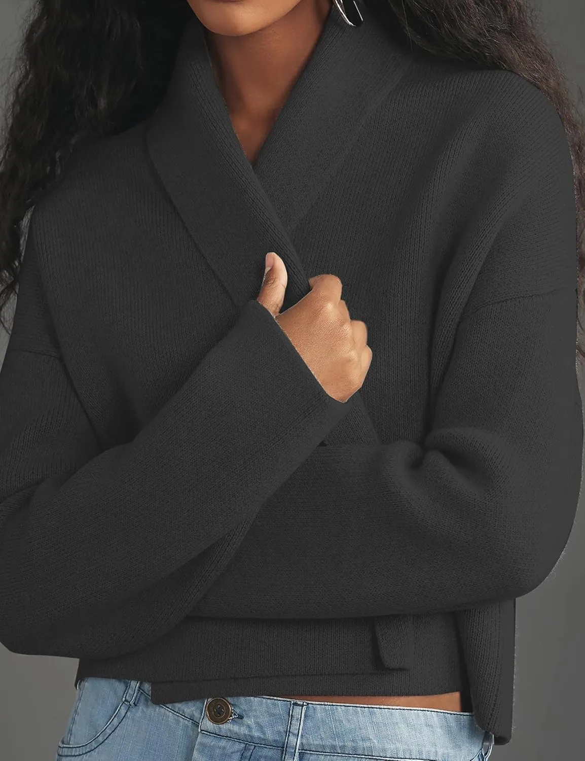 Womens Cropped Cardigan Sweaters Chunky Knit Shawl Collar Sweater Jacket Trendy Fall Winter Cardigans