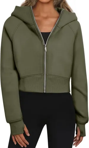 Womens Cropped Zip Up Hoodies Fleece Fall Outfits Casual Cozy Y2k Tops Winter Jackets Sweatshirts Outwear