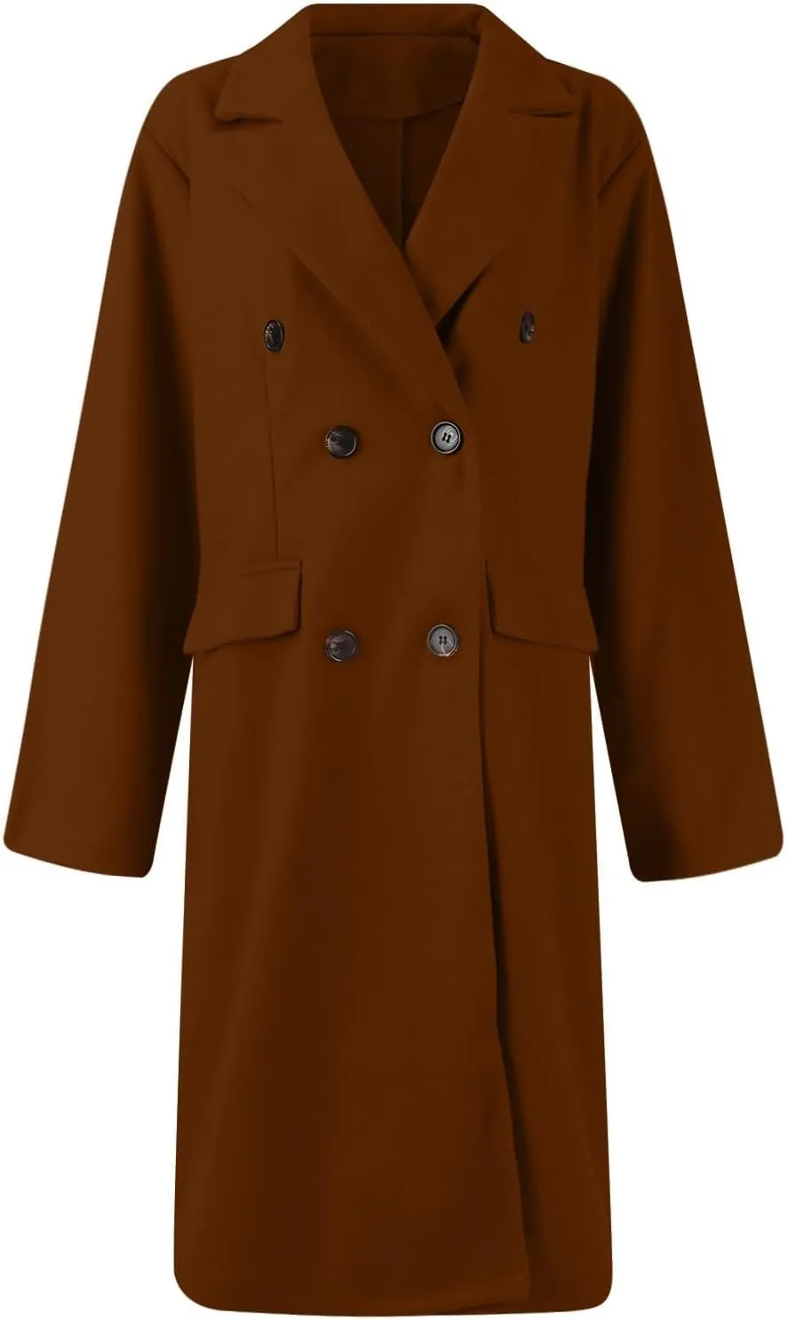 Womens Double Breasted Long Wool Coats Casual Notch Lapel Pea Coat Winter Wool Blend Peacoat Blazer Jackets Outwear
