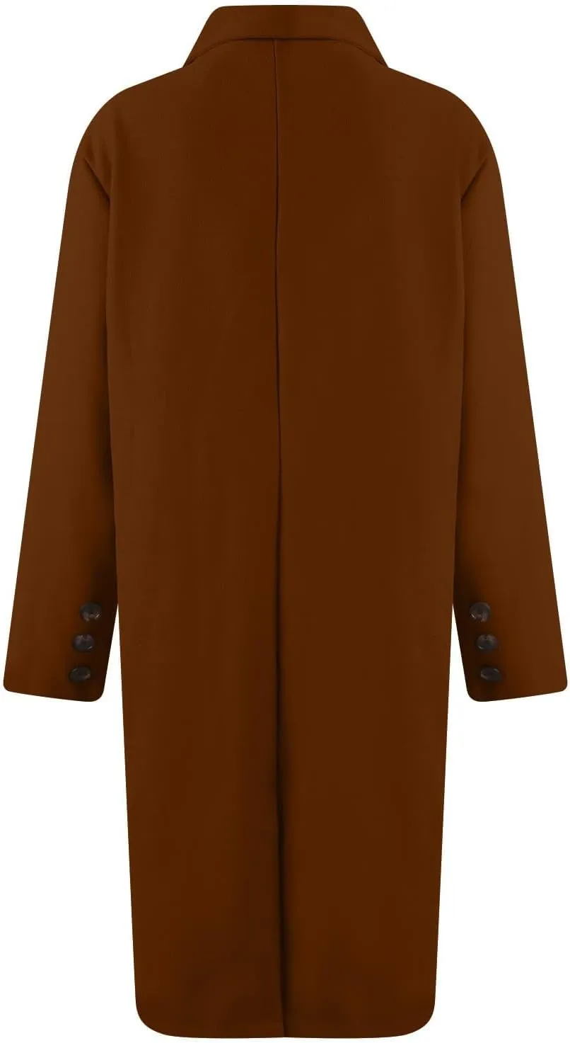 Womens Double Breasted Long Wool Coats Casual Notch Lapel Pea Coat Winter Wool Blend Peacoat Blazer Jackets Outwear