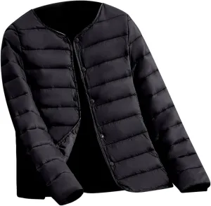 Women's Down Jacket, Water-Resistant Puffer Jacket Fall Coat with Round Neck&V-Neck