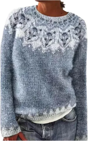 Women's Fair Isle Crew Neck Sweater Vintage Fair Isle Print Pullover Sweaters Long Sleeve Knit Loose Jumper Tops