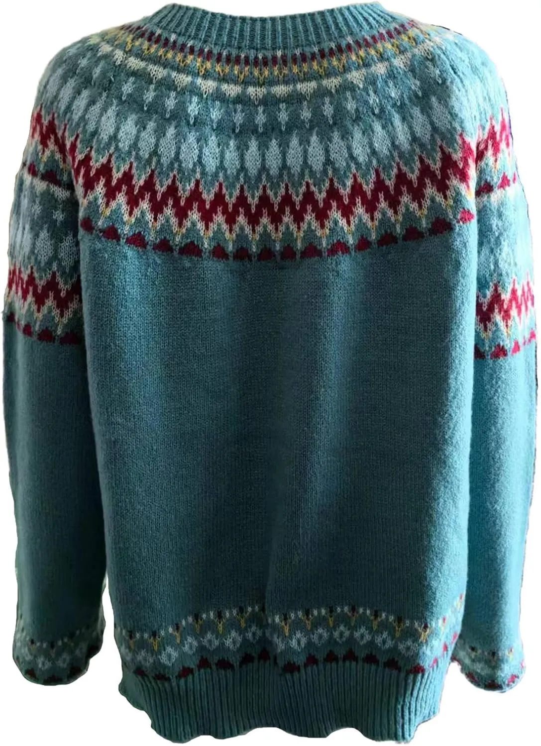 Women's Fair Isle Crew Neck Sweater Vintage Fair Isle Print Pullover Sweaters Long Sleeve Knit Loose Jumper Tops