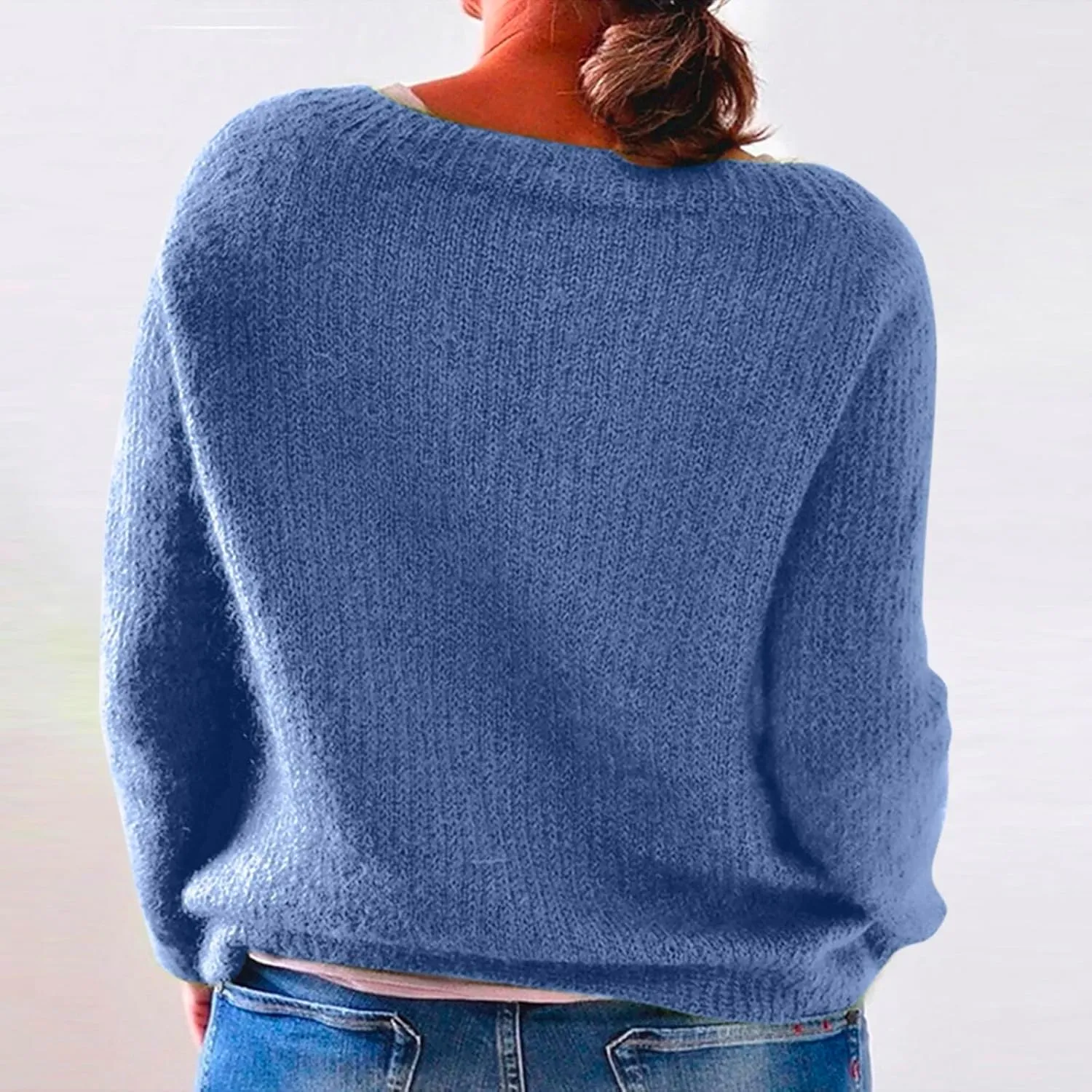 Women's Fair Isle Long Sleeve Crew Neck Knit Sweaters Vintage Chunky Stripedd Sweater Pullover Top for Fall Winter