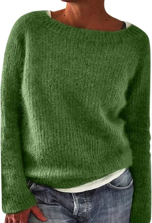 Women's Fair Isle Long Sleeve Crew Neck Knit Sweaters Vintage Chunky Stripedd Sweater Pullover Top for Fall Winter