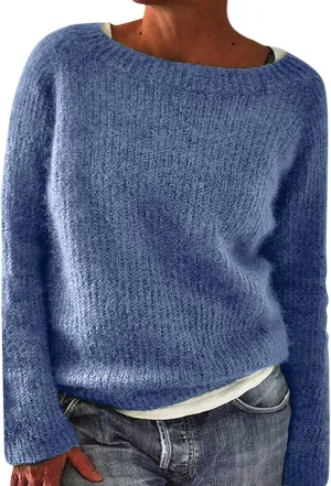 Women's Fair Isle Long Sleeve Crew Neck Knit Sweaters Vintage Chunky Stripedd Sweater Pullover Top for Fall Winter