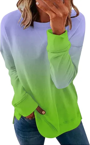 Womens Fall Fashion Sweatshirt Long Sleeve Crewneck Graphic Pullover Trendy Gradient Color Tops Comfort Winter Clothes