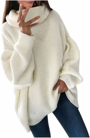 Womens Fall Oversized Sweaters 2023 Fashion Chic Turtleneck Batwing Long Sleeve Jumper Tops Soft Knitted Pullover