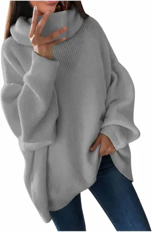 Womens Fall Oversized Sweaters 2023 Fashion Chic Turtleneck Batwing Long Sleeve Jumper Tops Soft Knitted Pullover