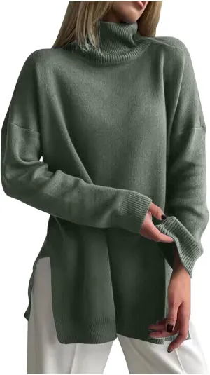 Women's Fall Oversized Turtleneck Sweater Casual Long Sleeve Comfy Knit Pullover Tops Lightweight Sweater for Women