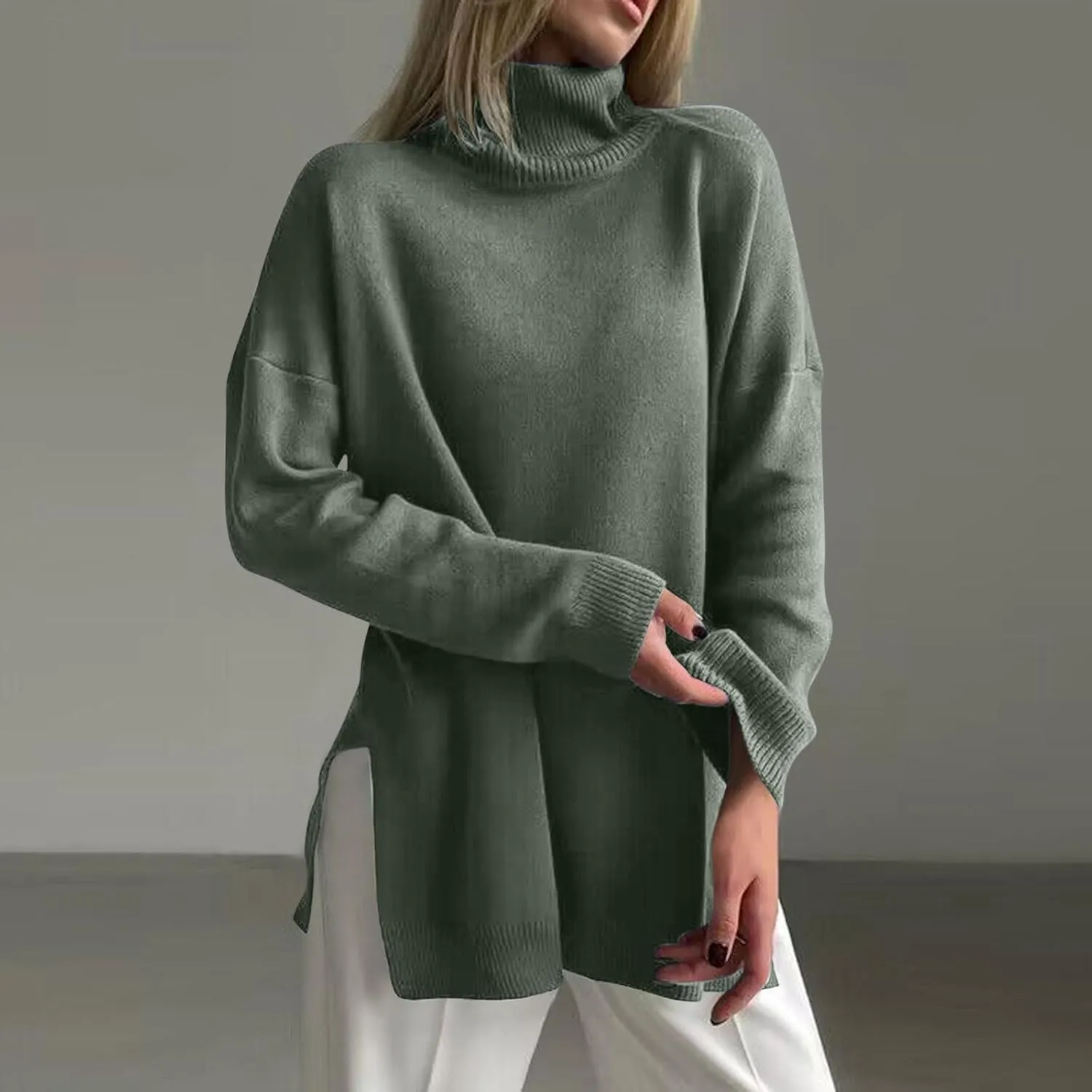 Women's Fall Oversized Turtleneck Sweater Casual Long Sleeve Comfy Knit Pullover Tops Lightweight Sweater for Women