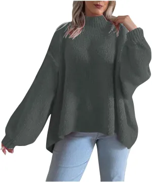 Women's Fall Oversized Turtleneck Sweaters Long Sleeve Drop Shoulder Loose Fuzzy Knit Slouchy Pullover Sweater Tops