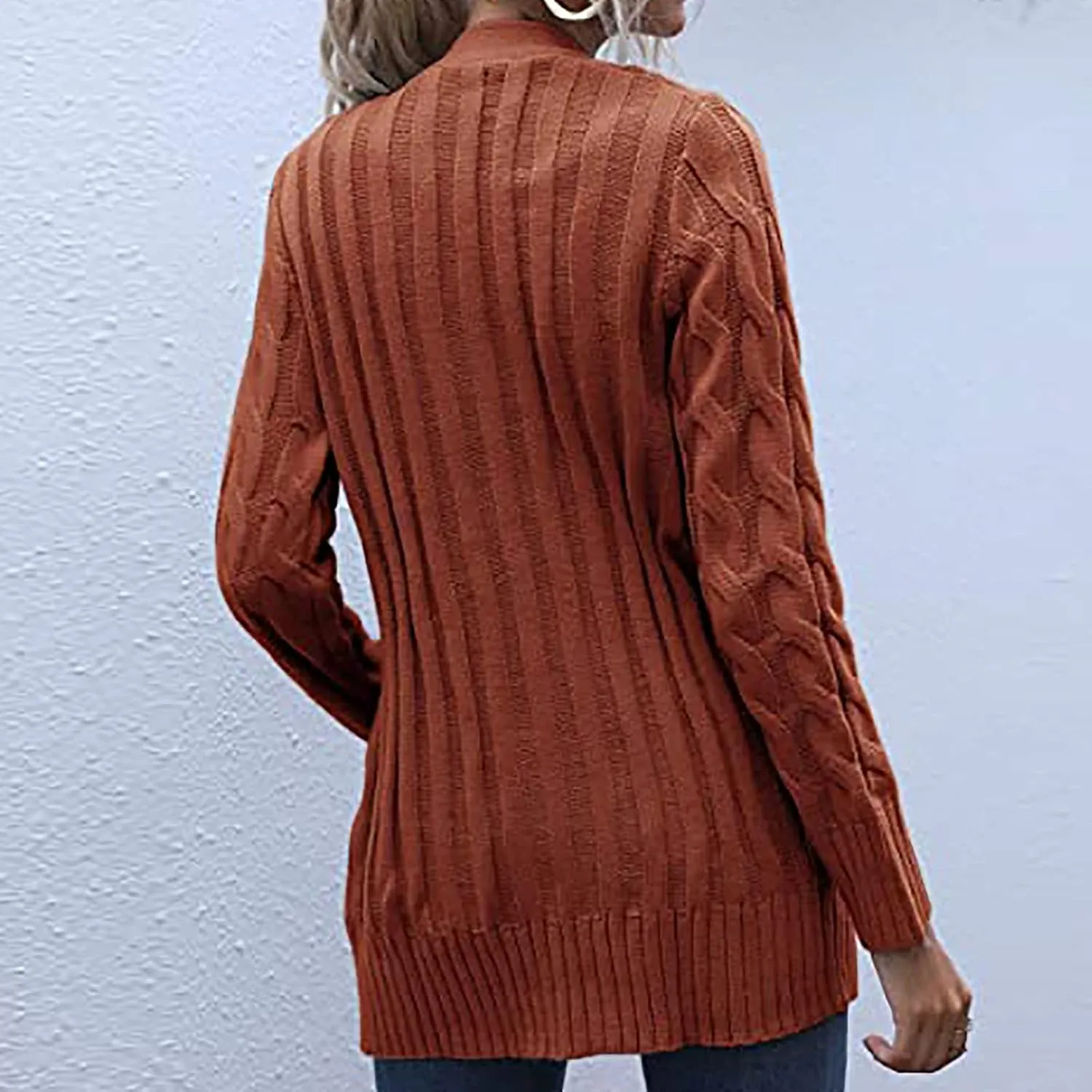 Womens Fall Sweater Open Front Cardigan Sweaters Button Long Sleeve Coats Outerwear Fashion Cable Knit Chunky Outwear