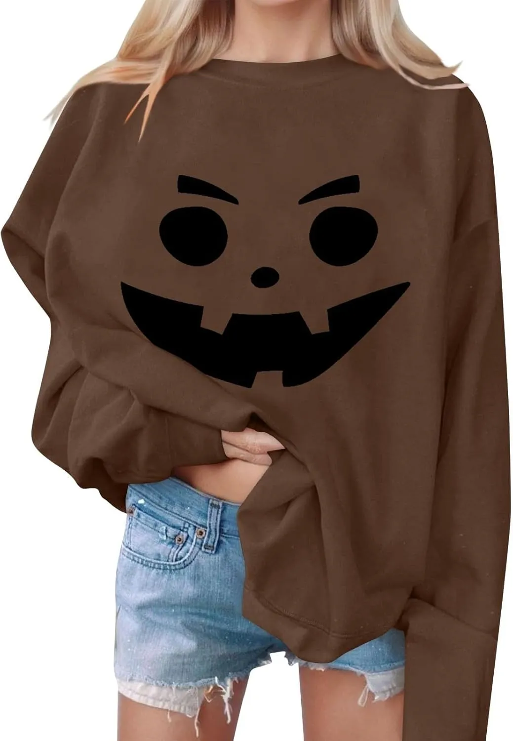 Women's Fall Sweatshirts Halloween Cute Graphic Long Sleeve Loose Fit Oversized Tops Fashion Crewneck Active Hoodies