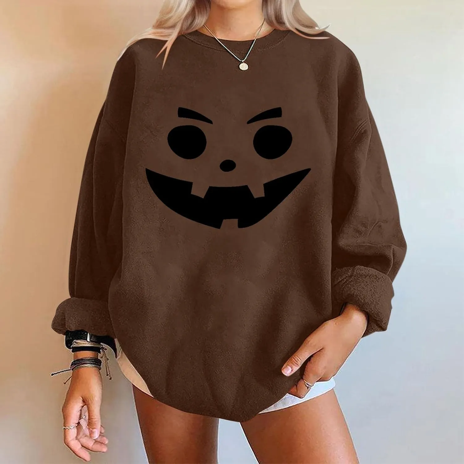 Women's Fall Sweatshirts Halloween Cute Graphic Long Sleeve Loose Fit Oversized Tops Fashion Crewneck Active Hoodies