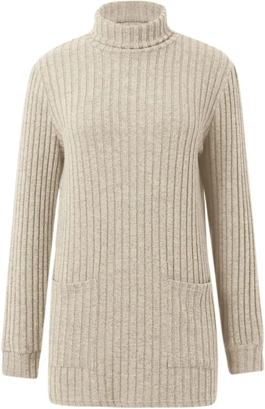 Womens Fall Turtleneck Sweater Tops Loose Fit Ribbed Knit Shirts Casual Lightweight Soft Pullover with Pockets