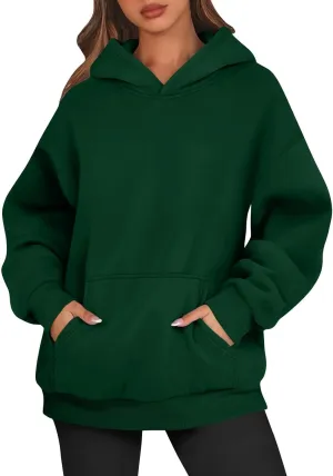Women's Fall Winter Oversized Hooded Casual Trendy Long Sleeve Solid Loose Fleece Sweatshirt With Pockets, S-2XL