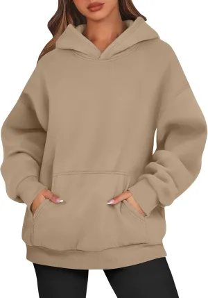 Women's Fall Winter Oversized Hooded Casual Trendy Long Sleeve Solid Loose Fleece Sweatshirt With Pockets, S-2XL