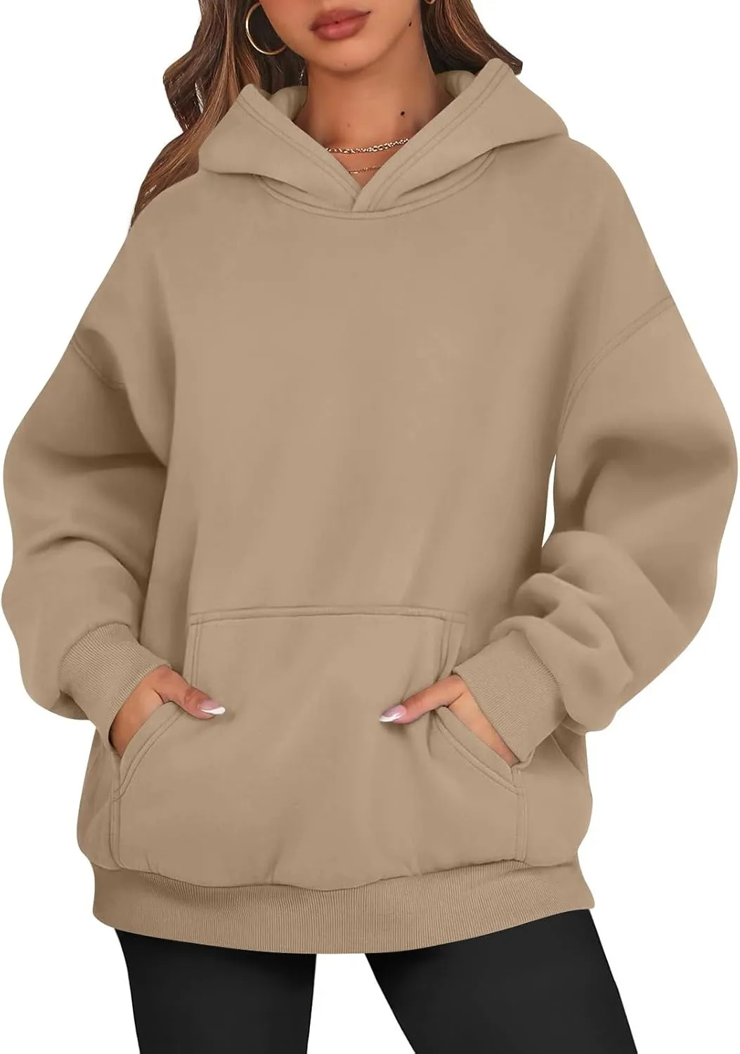 Women's Fall Winter Oversized Hooded Casual Trendy Long Sleeve Solid Loose Fleece Sweatshirt With Pockets, S-2XL