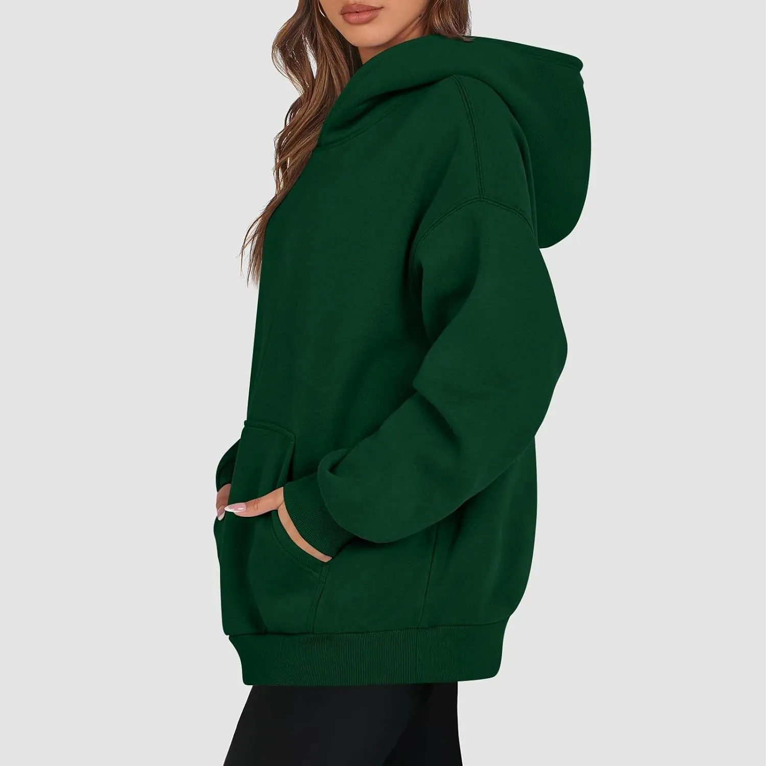 Women's Fall Winter Oversized Hooded Casual Trendy Long Sleeve Solid Loose Fleece Sweatshirt With Pockets, S-2XL