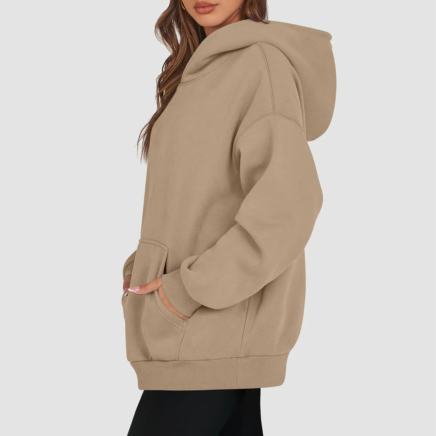 Women's Fall Winter Oversized Hooded Casual Trendy Long Sleeve Solid Loose Fleece Sweatshirt With Pockets, S-2XL