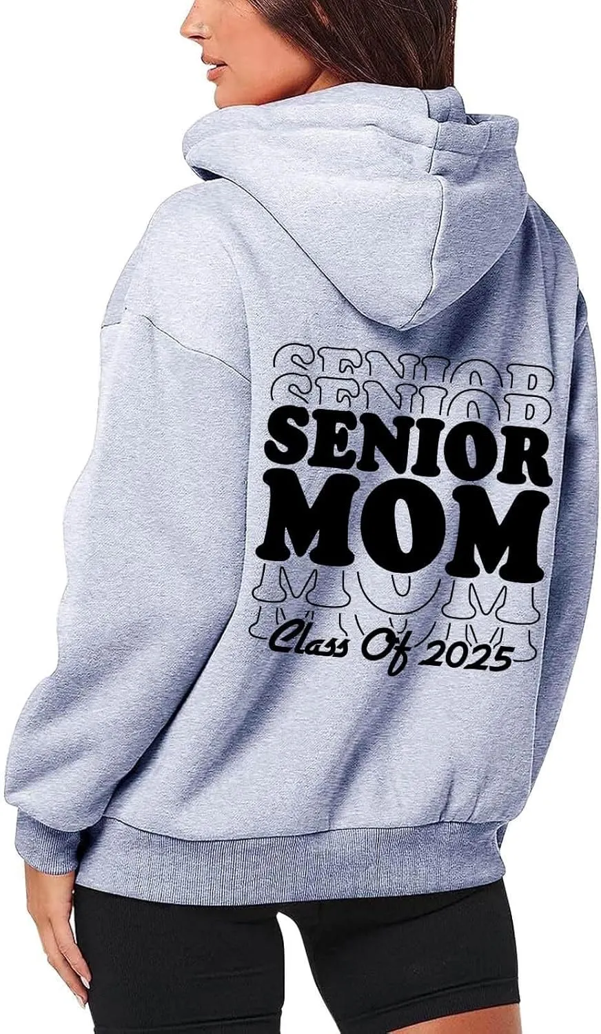 Women's Fashion Hoodies Back Letter Print Long Sleeve Full Zip Up Drawstring Hooded Sweatshirts Loose Preppy Jackets
