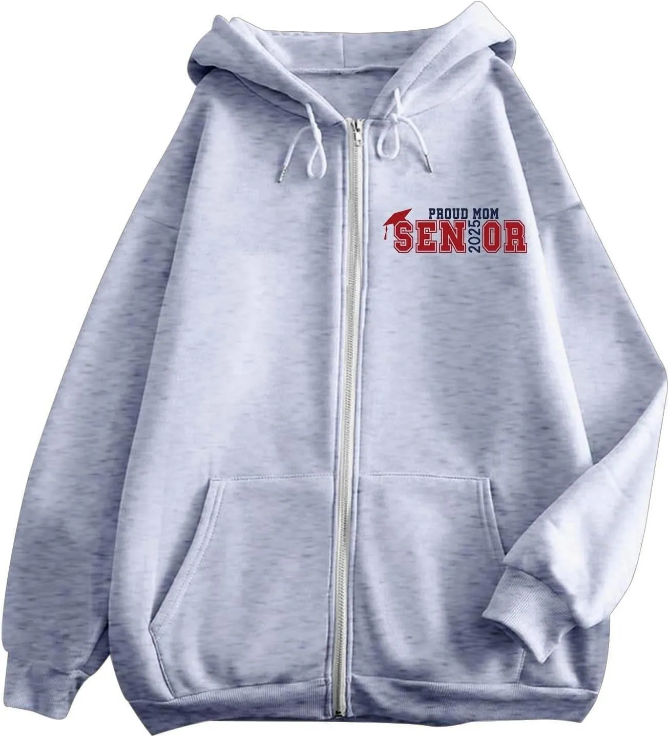 Women's Fashion Hoodies Back Letter Print Long Sleeve Full Zip Up Drawstring Hooded Sweatshirts Loose Preppy Jackets