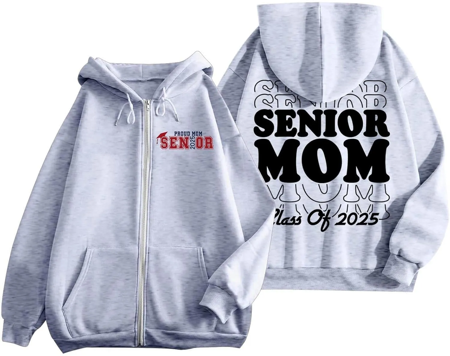 Women's Fashion Hoodies Back Letter Print Long Sleeve Full Zip Up Drawstring Hooded Sweatshirts Loose Preppy Jackets