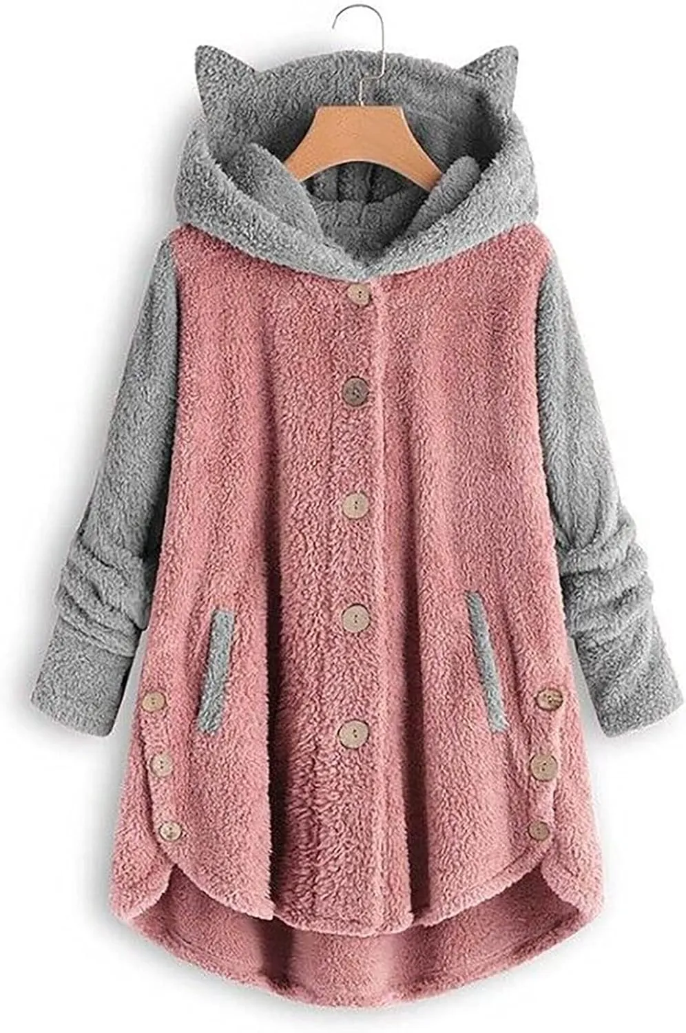 Womens Fleece Jacket 2024 Fall Winter Long Sleeve Button Sherpa Coats Cardigans Hood Fuzzy Outerwear with Pockets