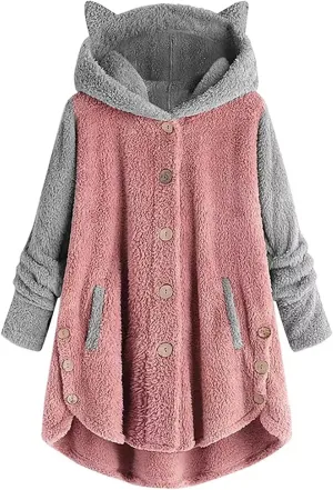 Womens Fleece Jacket 2024 Fall Winter Long Sleeve Button Sherpa Coats Cardigans Hood Fuzzy Outerwear with Pockets